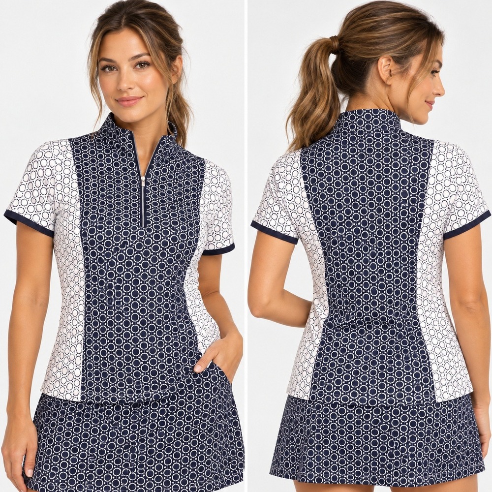 Tail Activewear Golf Set Navy White Geometric Quarter Zip Top Skort Womens M S